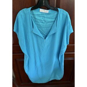 amanda uprichard dress blue teal 100% silk shirt dress shift sz large